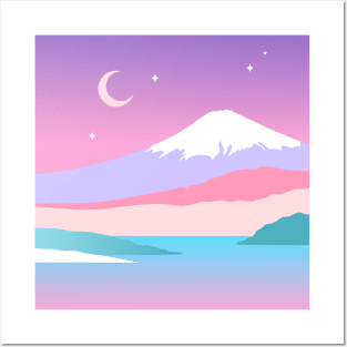 Pastel Mountain Fuji Artwork Posters and Art